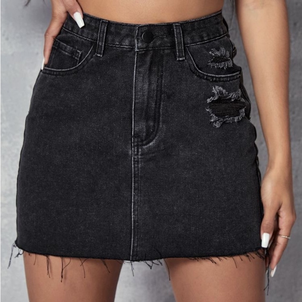 Zara black denim mini skirt